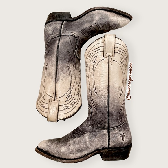Frye Shoes - $499 Frye Billy Pull On Ombre Distressed Vintage Black White Western Cowboy Boot